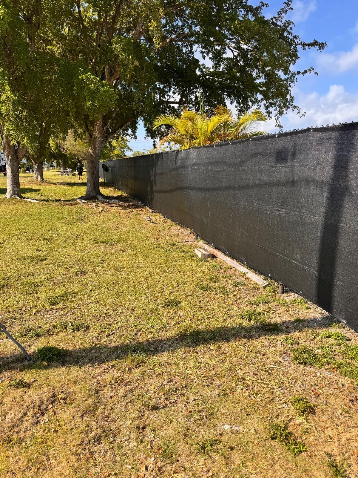 Privacy screen fabric attached to chain link fence